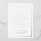 Invitation En Aluminium Élégant Argent Script Navy Blue First Communion (Recto)