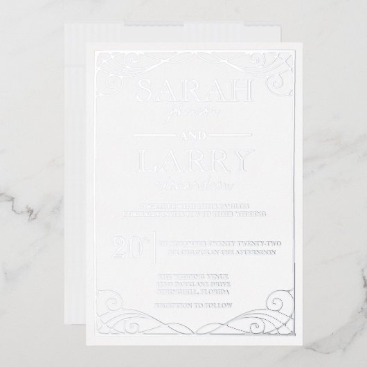 Invitation En Aluminium Elégant Argent traditionnel Mariage Foil Invitatio (Enveloppe)