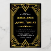 Invitation En Aluminium Elégant Art déco géométrique Mariage Black Gold (Recto)