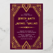 Invitation En Aluminium Elégant Art Déco géométrique Mariage Plum Gold (Recto)