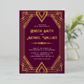 Invitation En Aluminium Elégant Art Déco géométrique Mariage Plum Gold (Debout devant)