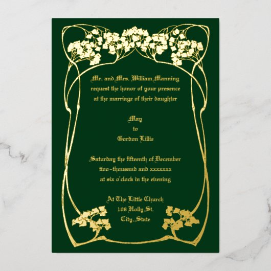 Invitation En Aluminium Elégant Art Nouveau Foliage Bordure (Recto)