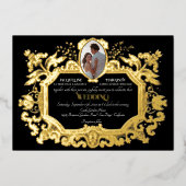 Invitation En Aluminium Elégant Art Nouveau Hiver Noir n Or Mariage (Recto)