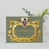 Invitation En Aluminium Elégant Art Nouveau Rococo Photo Sage Mariage (Debout devant)