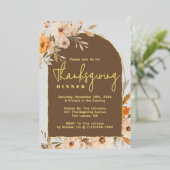 Invitation En Aluminium Élégant automne fleuri Arc Thanksgiving Dîner (Debout devant)