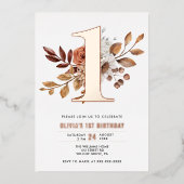 Invitation En Aluminium Élégant automne floral 1er anniversaire (Recto)