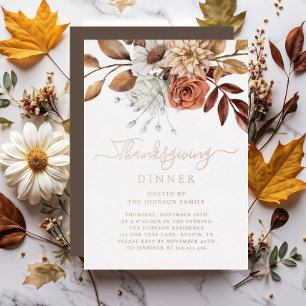 Invitation En Aluminium Élégant automne Floral Thanksgiving Dîner Rose Gol