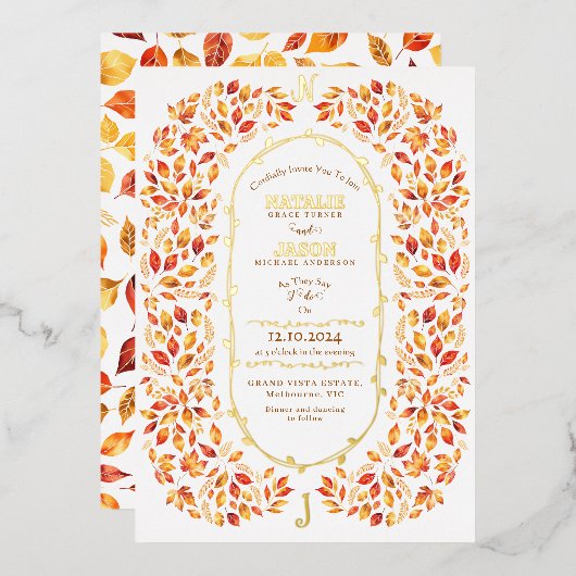 Invitation En Aluminium Élégant automne laisse Rustic Boho Mariage (Recto/Verso)