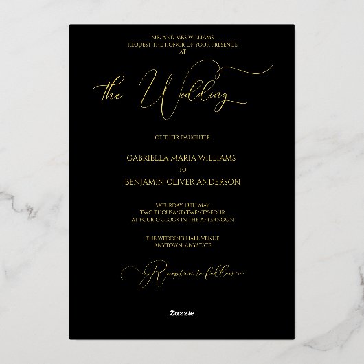 Invitation En Aluminium Élégant B&W Mariage Tux & Robe Mariage formel (Verso)