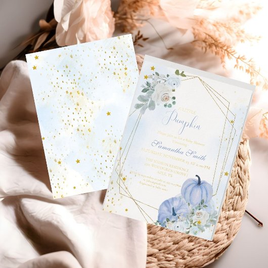 Invitation En Aluminium Elégant Baby shower Citrouille Blue Little