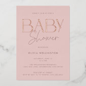 Invitation En Aluminium Élégant Baby shower de script rose moderne Or (Recto)