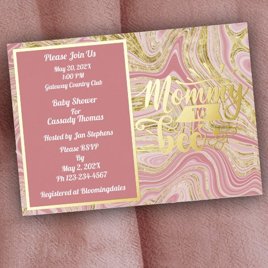 Invitation En Aluminium Élégant Baby shower en marbre rose Or