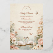Invitation En Aluminium Élégant Baby shower floral du lac des Cygnes (Recto)