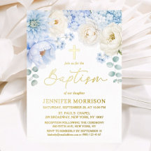 Élégant Baptême Garçon Dusty Blue Floral Or Vérita