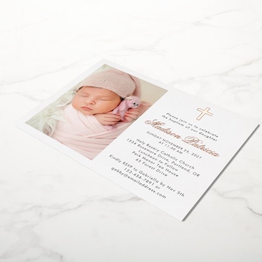 Invitation En Aluminium Élégant Baptême Photo Véritable Or (Rotation)
