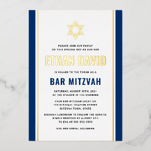 Invitation En Aluminium Elégant bar bleu foncé mitzvah Star de David réel