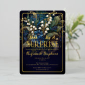 Invitation En Aluminium Elégant Baroque Bleu Floral Surprise 70e anniversa (Debout devant)