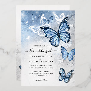 Invitation En Aluminium Élégant Bébé Bleu Papillon Mariage Real