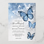 Invitation En Aluminium Élégant Bébé Bleu Papillon Mariage Real (Recto)