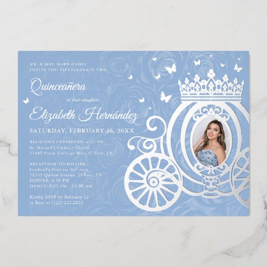 Invitation En Aluminium Élégant bébé bleu Quinceanera Princesse Photo Phui (Recto)