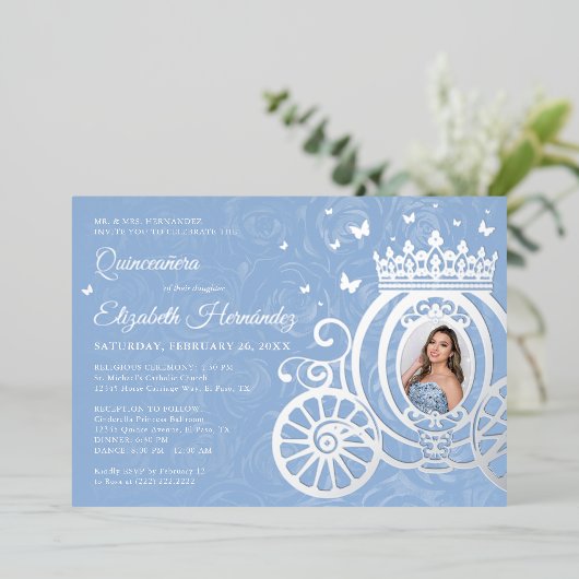 Invitation En Aluminium Élégant bébé bleu Quinceanera Princesse Photo Phui (Debout devant)