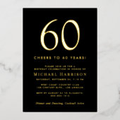Invitation En Aluminium Elegant Black 60th Birthday Party Gold (Recto)