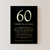 Invitation En Aluminium Elegant Black 60th Birthday Party Gold