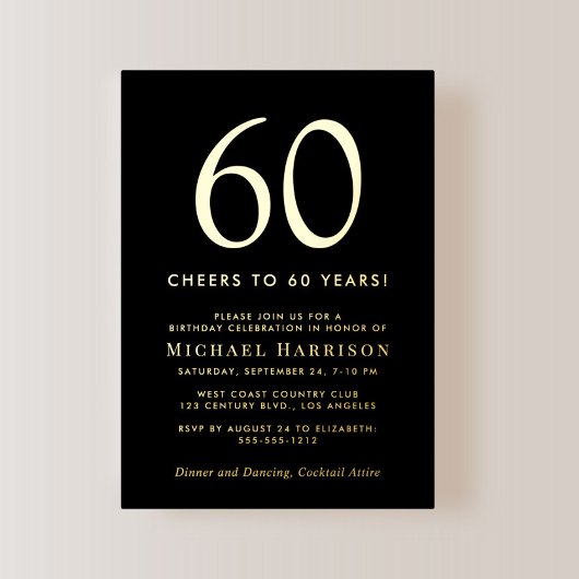 Invitation En Aluminium Elegant Black 60th Birthday Party Gold