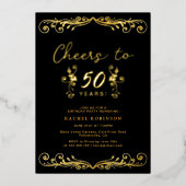 Invitation En Aluminium Elegant Black and Gold 50TH Birthday Party (Recto)