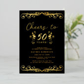 Invitation En Aluminium Elegant Black and Gold 50TH Birthday Party (Debout devant)