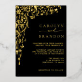Invitation En Aluminium Elegant Black and Gold Filigree Wedding (Recto)