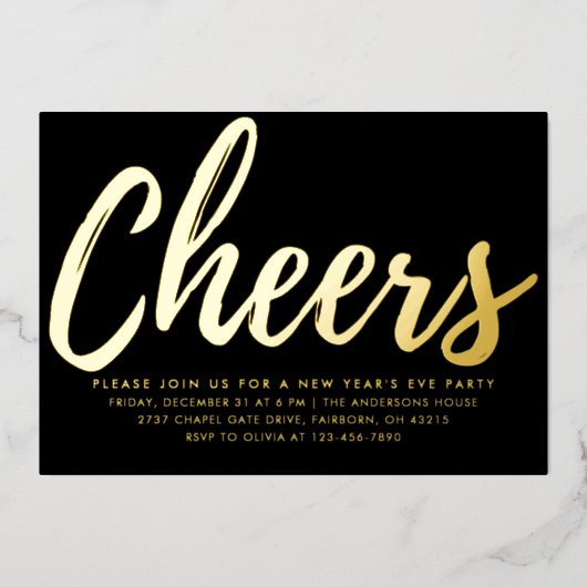 Invitation En Aluminium Elegant Black and Gold New Year's Eve Party (Recto)