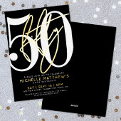 Invitation En Aluminium Elegant Black Fifty 50th Birthday Gold