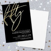 Invitation En Aluminium Elegant Black Fifty 50th Birthday Gold