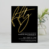 Invitation En Aluminium Elegant Black Fifty 50th Birthday Gold (Debout devant)