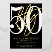 Invitation En Aluminium Elegant Black Fifty 50th Birthday Gold (Recto)