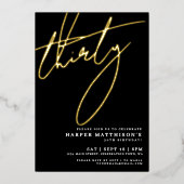 Invitation En Aluminium Elegant Black Forty 30th Birthday Gold (Recto)