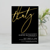 Invitation En Aluminium Elegant Black Forty 30th Birthday Gold (Debout devant)