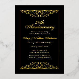 Invitation En Aluminium Élégant Black Gold 50e anniversaire Mariage