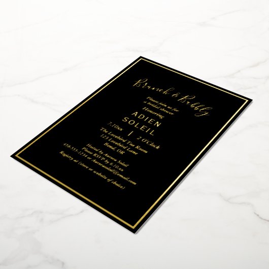 Invitation En Aluminium Elégant Black Gold Bridal Brunch moderne et Bubbly (Rotation)