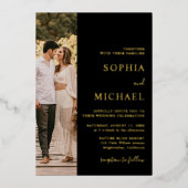 Invitation En Aluminium Élégant Black Gold Foil Deux photo Mariage de code (Recto)