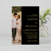Invitation En Aluminium Élégant Black Gold Foil Deux photo Mariage de code (Debout devant)