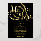 Invitation En Aluminium Elégant Black & Gold Foil Mr & Mrs Mariage (Recto)