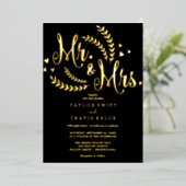 Invitation En Aluminium Elégant Black & Gold Foil Mr & Mrs Mariage (Debout devant)