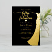 Invitation En Aluminium Elégant Black Gold Gown 50 et fabuleux anniversair (Debout devant)