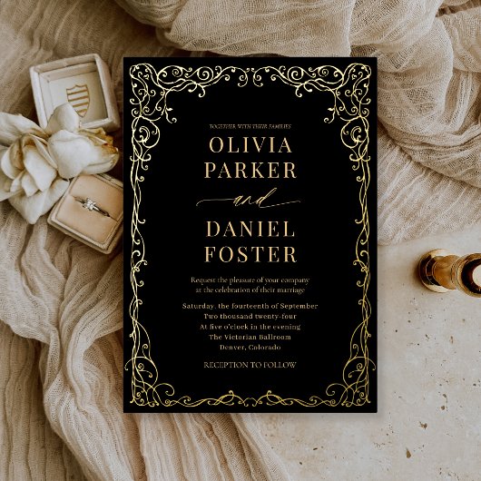 Invitation En Aluminium Elegant Black Gold Minimalist Wedding
