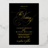 Invitation En Aluminium Elégant Black Gold Moderne Calligraphie Mariage Fo (Recto)