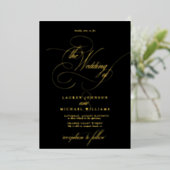 Invitation En Aluminium Elégant Black Gold Moderne Calligraphie Mariage Fo (Debout devant)