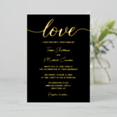 Invitation En Aluminium Elégant Black Gold Moderne Typographie Love script (Debout devant)