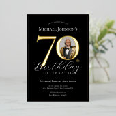 Invitation En Aluminium Elégant Black Gold Photo 70e anniversaire (Debout devant)
